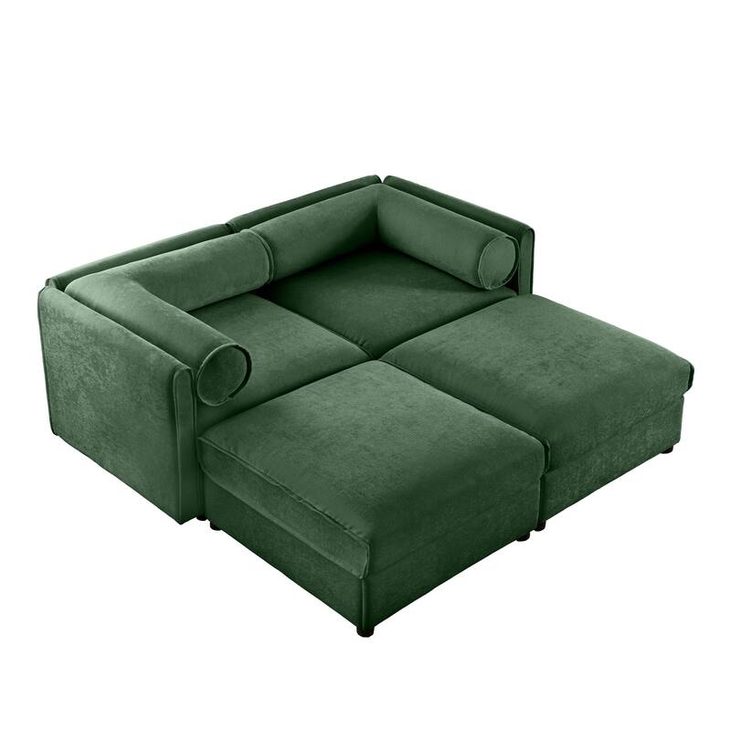 75.5" 2-Seater Chenille Sofa with 2 Ottoman Storage Seats, Cylindrical Backrest and Modular Design