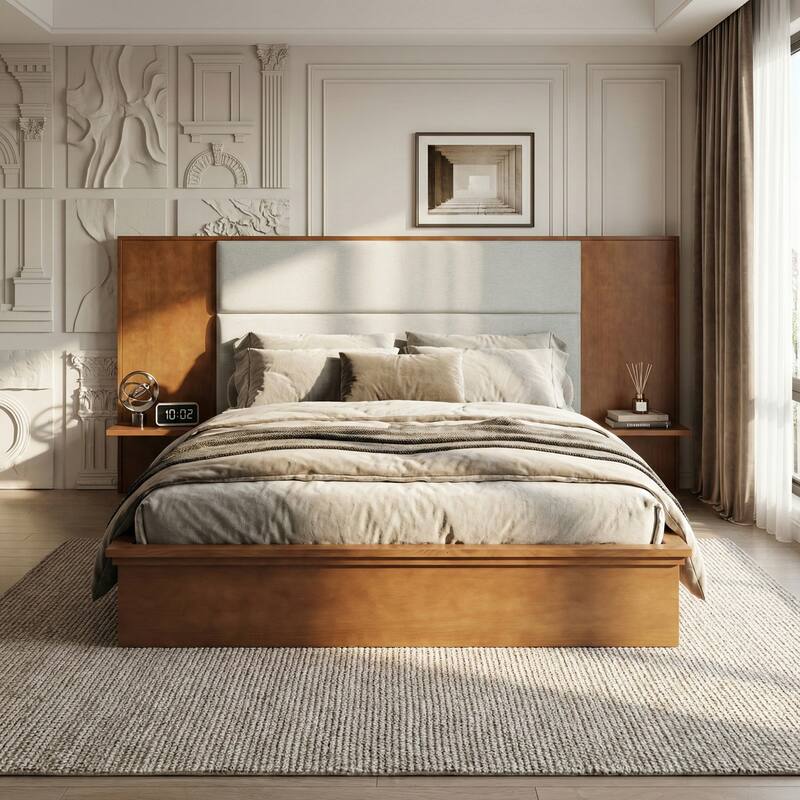 Christopher Knight Home - Avery Platform Bed Frame with Upholstered Headboard & Built-In Side Shelves, No Box Spring Needed