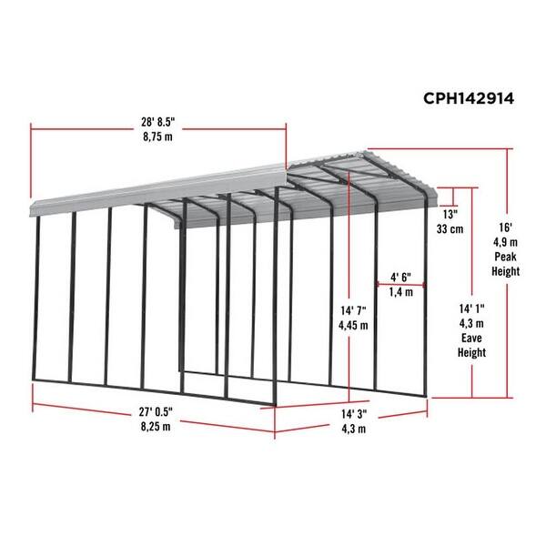 Arrow Galvanized Steel Carport 14x47x14 Eggshell Windstopbridge