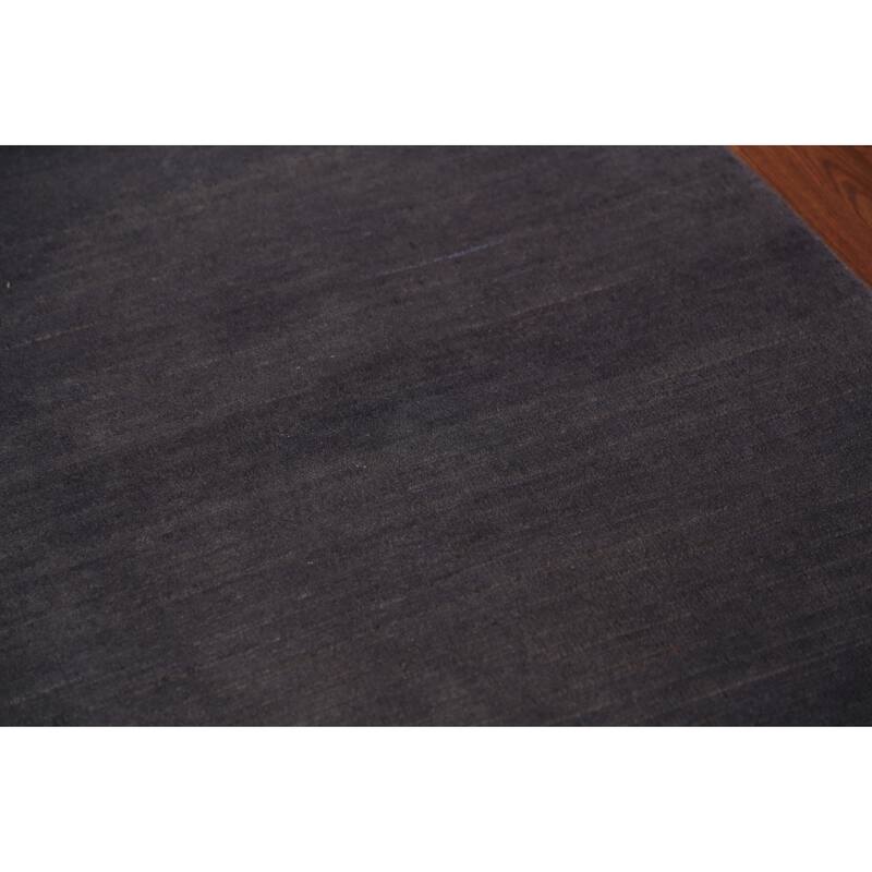 Modern Gray Gabbeh Runner Rug Hand-Knotted Grey Wool Carpet - 2'11" x 9'7"