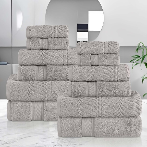 slide 2 of 8, Superior Chevron Zero Twist Solid and Jacquard Cotton 12 Piece Towel Set Platinum