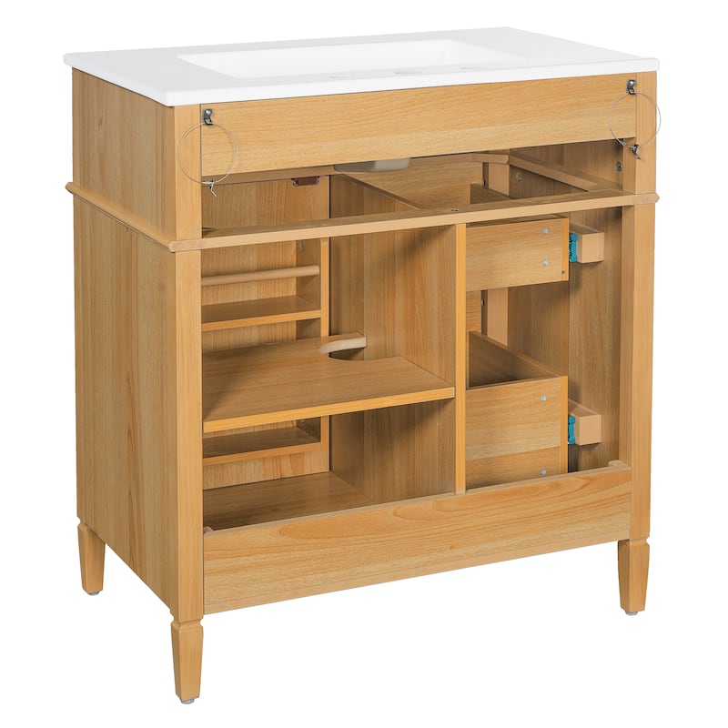 30" Bathroom Vanity with Ceramic Sink, Solid Pine Wood Frame Freestanding Vanity - 30inches