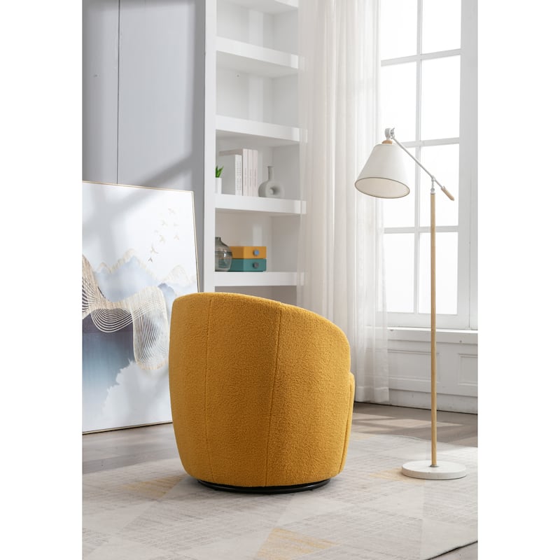 Yellow Modern 25.6" Upholstered Swivel Barrel Chair with Black Powder Coating and Metal Ring