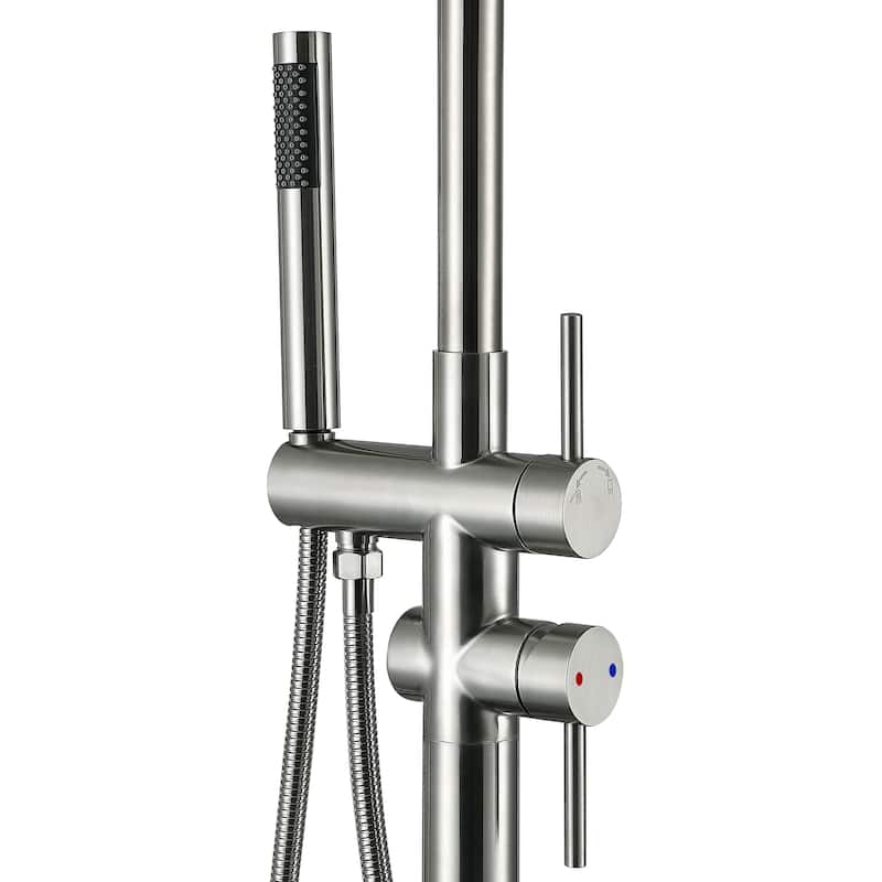 85.82'' H Freestanding Stainless Steel Outdoor Shower, Temperature Controlled Rainfall Shower System