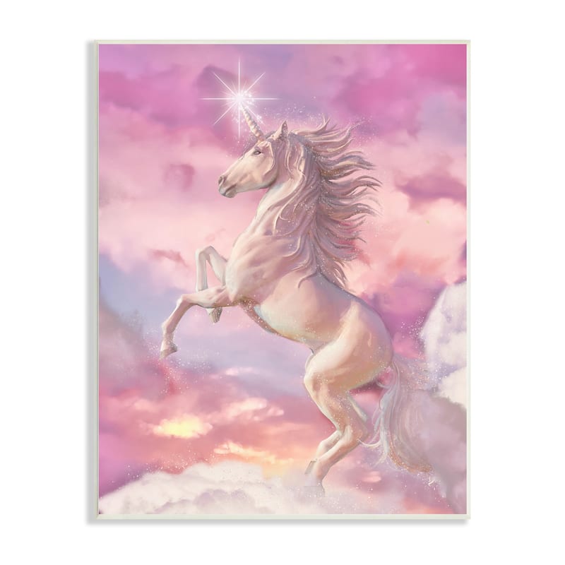 Stupell Beautiful Sunset Unicorn Pink Clouds Fantasy Illustration Wall Plaque Art Design By Ziwei Li - 13 x 19