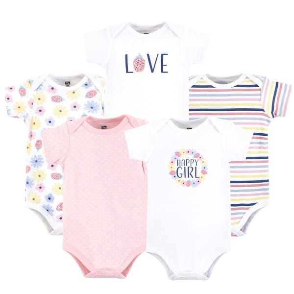 slide 1 of 1, Hudson Baby Infant Girl Cotton Bodysuits, Happy Girl 0-3 Months - Happy Girl