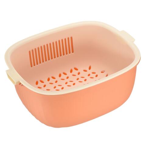 Plastic Colander Kitchen Drainer Washing Vegetable Strainer Basket - Pink - 22.7 x 18 x 9.5 cm