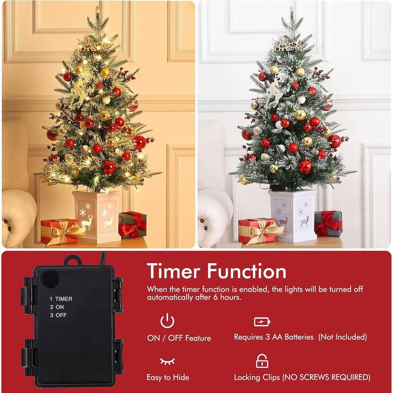 3 Ft Pre-Lit Artificial Christmas Trees with Deer lightbox Base