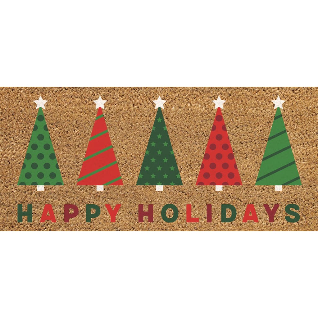 22 in. x 10 in. Happy Holiday Trees Flocked Coir Sassafras Switch Mat - 22 x 10
