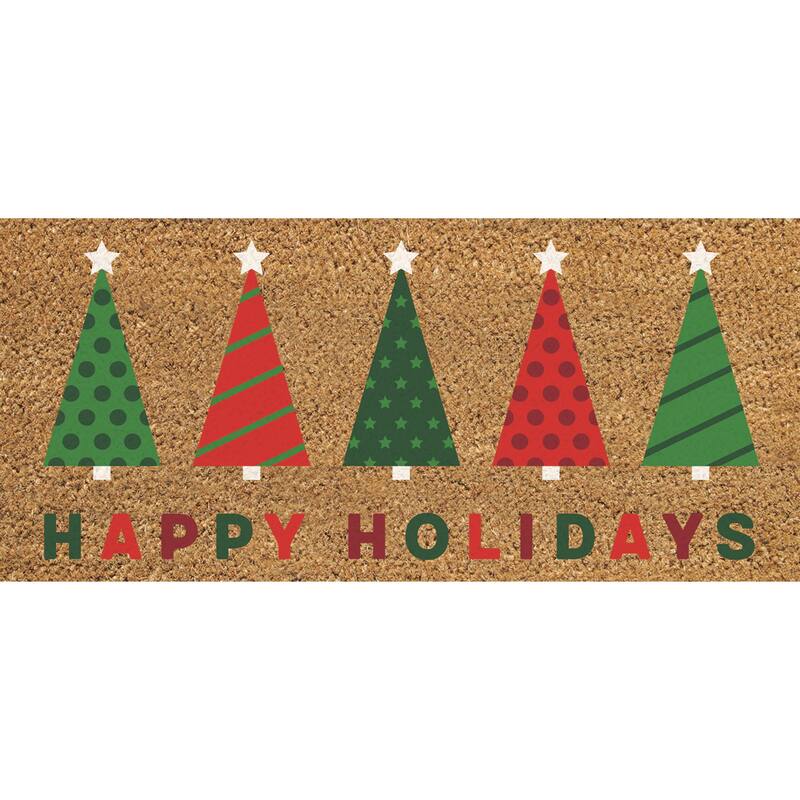 22 in. x 10 in. Happy Holiday Trees Flocked Coir Sassafras Switch Mat - 22 x 10