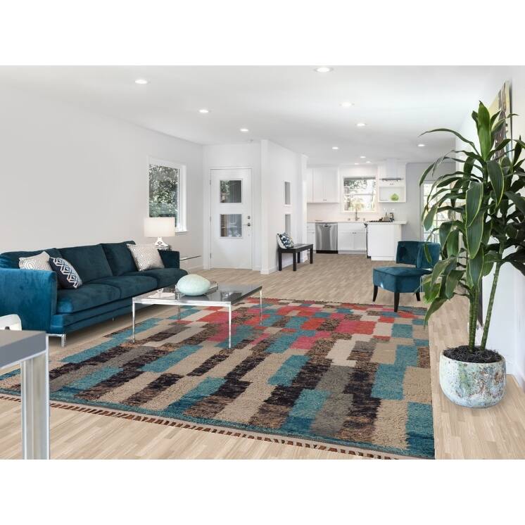 Plush Moroccan Geometric Area Rug Handmade Wool Carpet - 7'10" x 10'7"