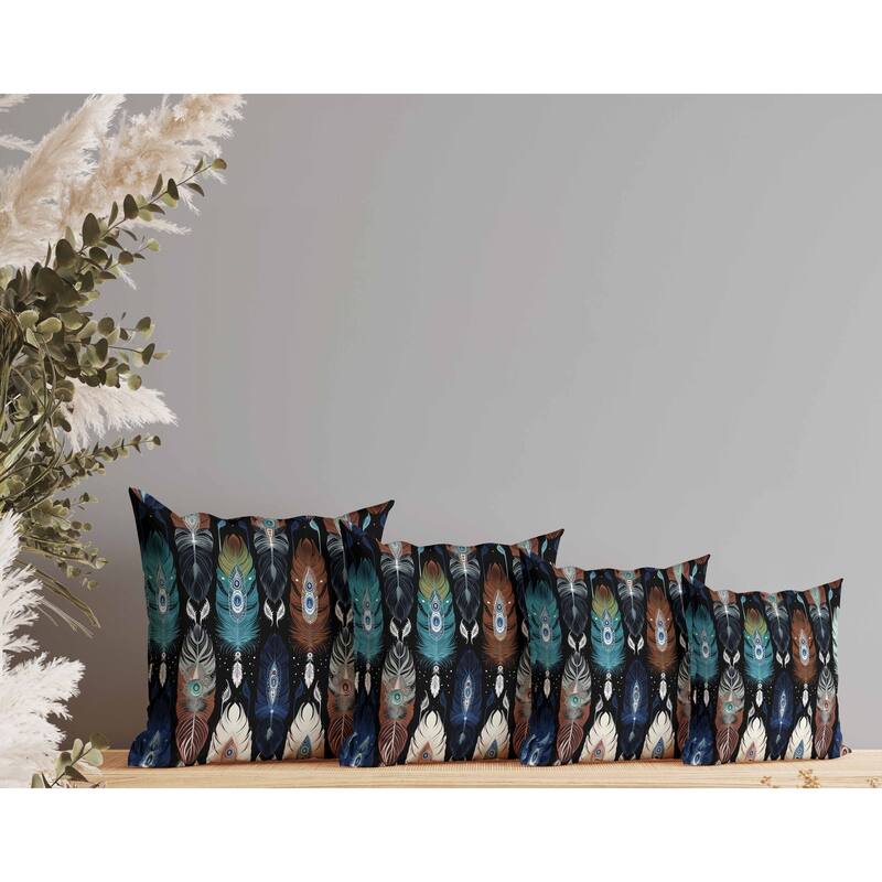 Feathered Treasure Faux Suede Reversible Throw Pillow Blue and Brown