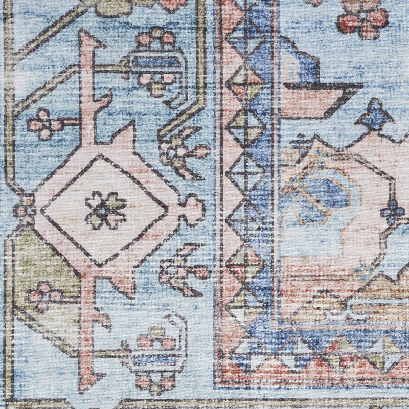 Distressed Floral Traditional Non Skid Stain Resistant Low Pile Area Rug - 118' X '94' X '0.25