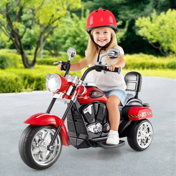 6V Powered Toddler 3-Wheel Motorbike Ride On Toy with Horn and Headlight - 36" x 19" x 25" (L x W x H)