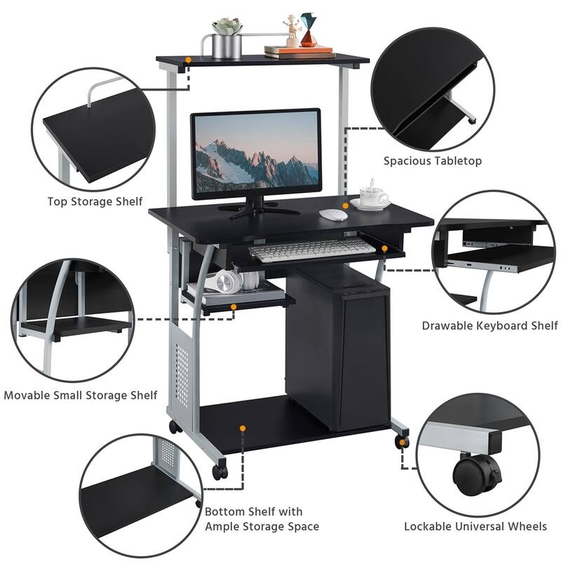 Yaheetech Portable Computer Desk with 4 Shelves and Keyboard Tray