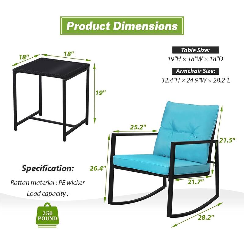 SUNCROWN Outdoor 3-piece Rocking Wicker Bistro Set