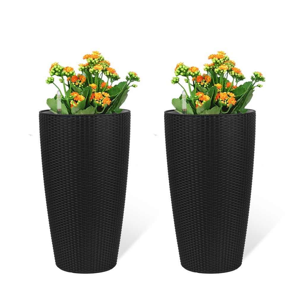 Set of 2 Tall Planters Large Planters with Water Level Monitor Inner Bucket, Automatic Watering, Flower Plant Pots( 22 inch )