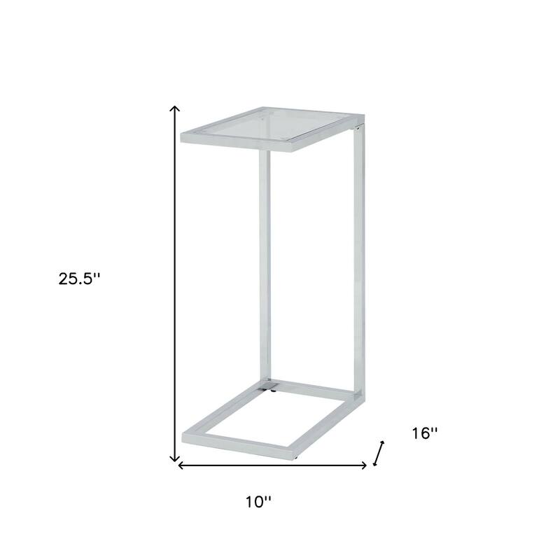 HomeRoots 26" Clear And White Glass And Steel Sled End Table - 25.25