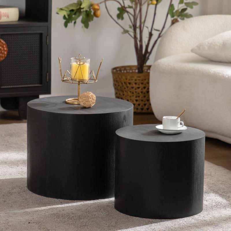 Nesting Coffee Table Set of 2, Round Wooden Coffee Tables Modern Circle Table for Small Space, Accent End and Side Table Set
