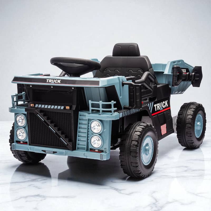 12V Kids Ride On Dump Truck with Remote Control, Electric Dump Bed, Bluetooth Music, LED Lights, Speed & Volume Adjustment - Blue