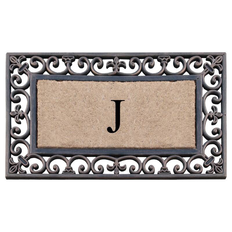 A1HC Natural Coir and Rubber Classic Paisley Border Bronze Monogrammed Doormat - 18"X30" - Monogrammed J
