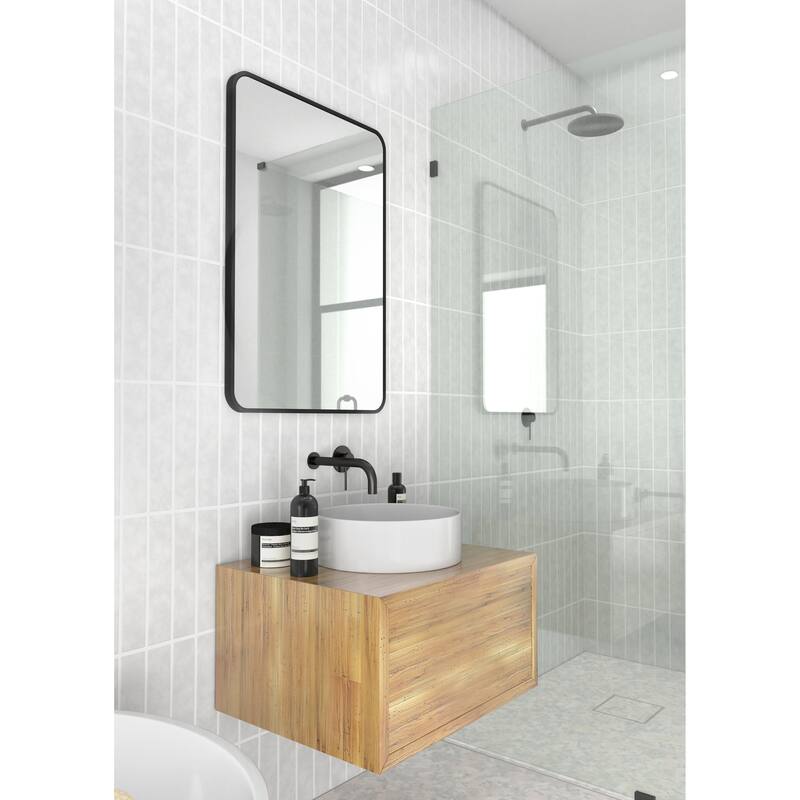 Glass Warehouse 32 in. H x 22 in. W Radius Corner Stainless Steel Framed Mirror