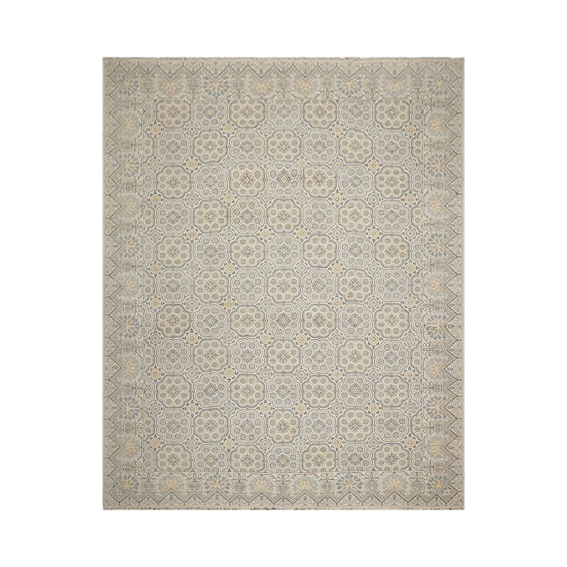 Beige 100% Wool Oriental Rug, Hand Knotted in Transitional Style - 8' x 10'