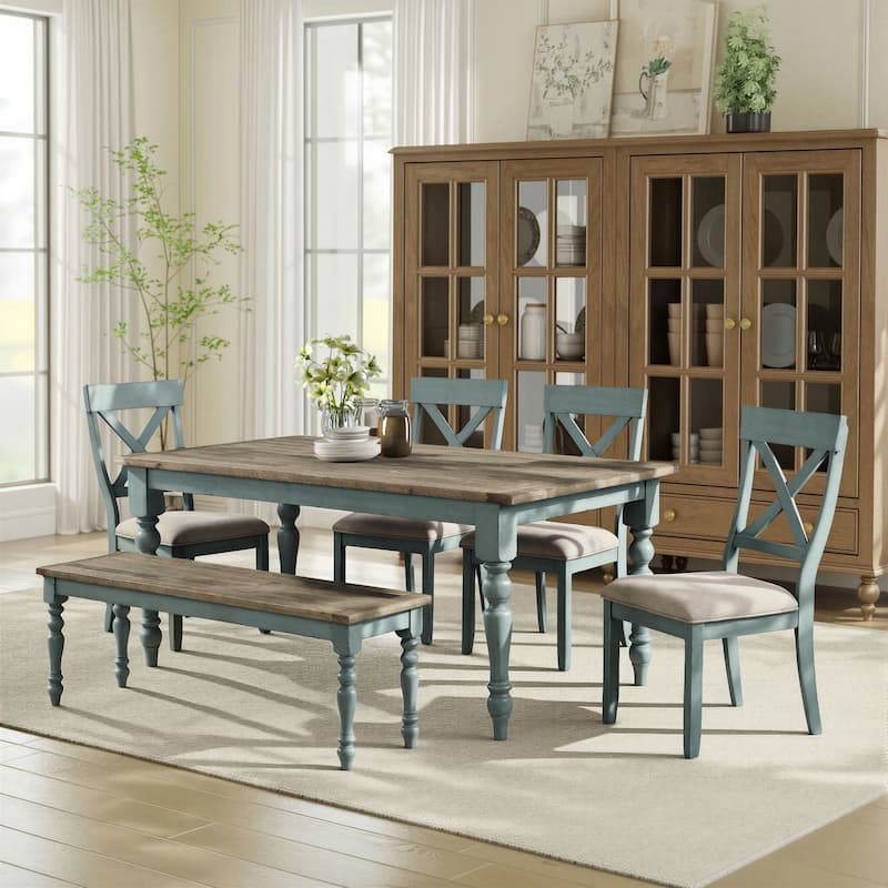 Roundhill Furniture Prato Blue and Brown Two-Tone Finish Wood Dining Table