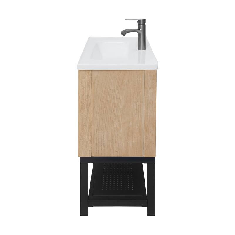 Roomfitters 32" Bathroom Vanity with Ceramic Sink, Freestanding Bathroom Cabinet with Storage & Open Shelf