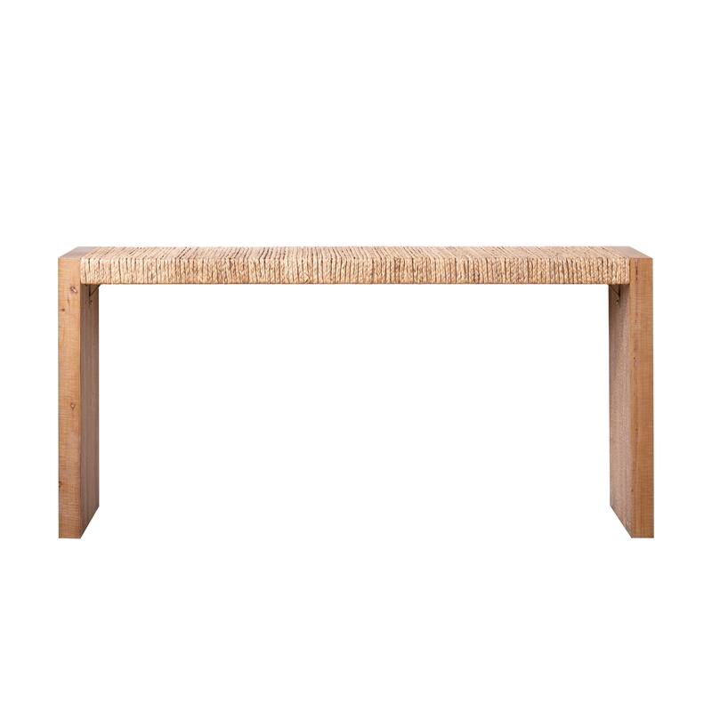 Handwoven Seagrass Console Table with Engineered Wood Frame for Entryways and Accent Walls