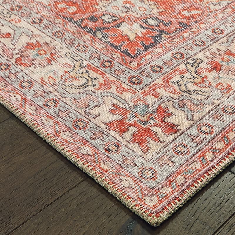 Vista Home Savannah Faded Medallion Red/ Grey Area Rug