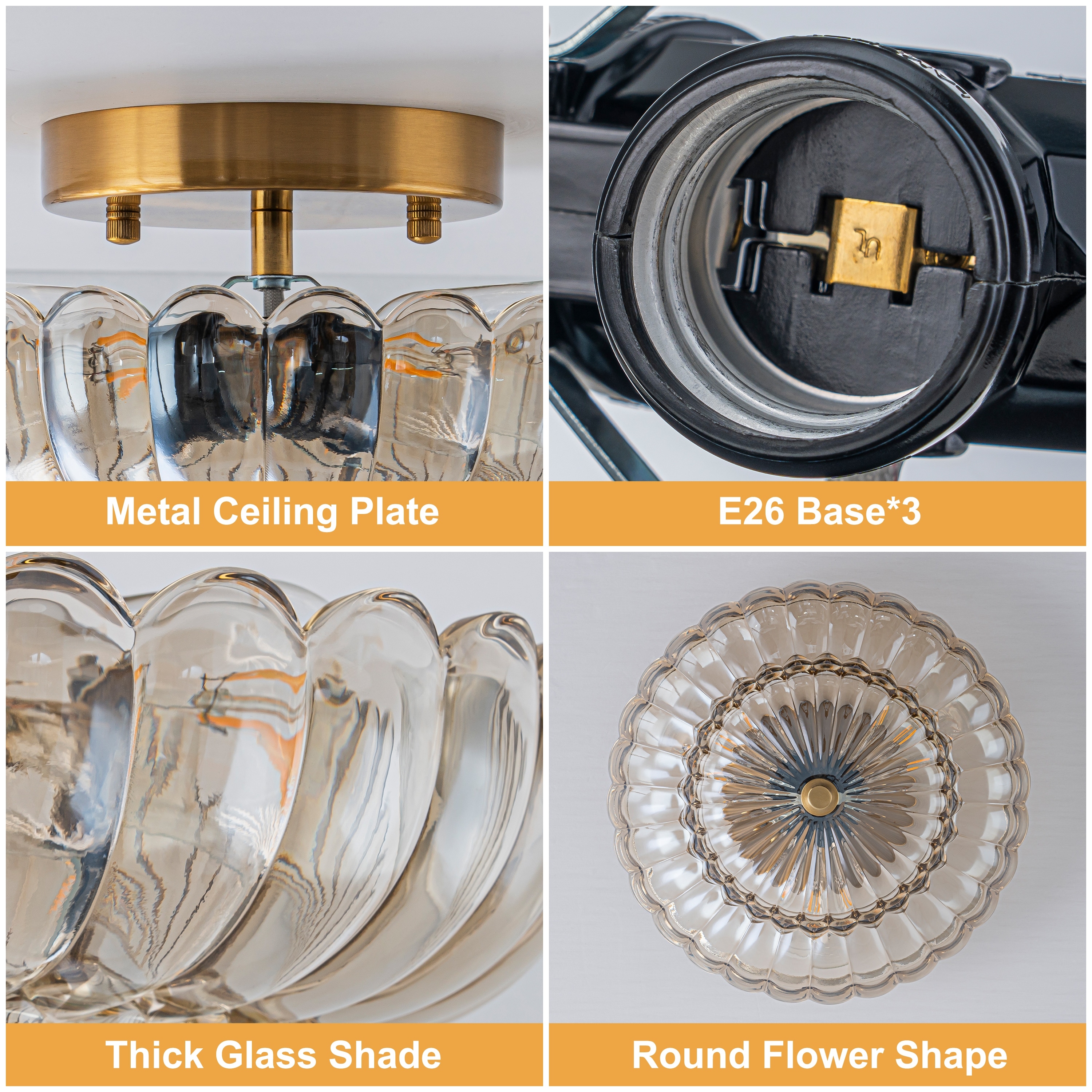 Starsky Modern 3-light Glass Semi Flush Mount Ceiling Light - On