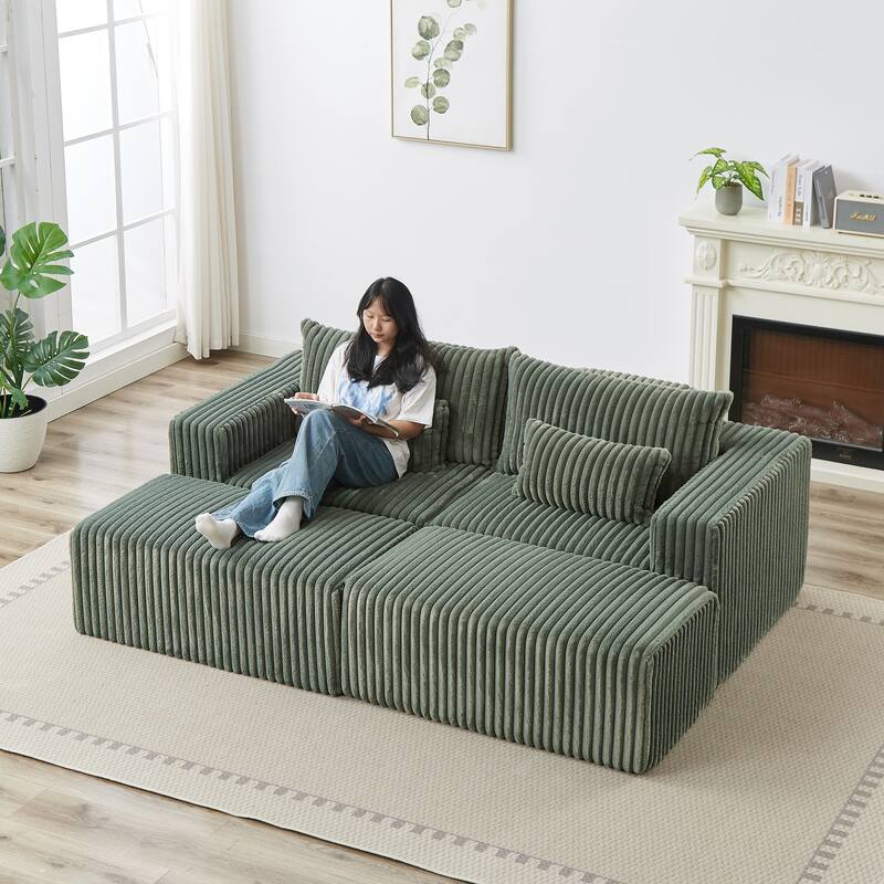 87'' Oversized Corduroy Chaise Lounge with Removable Ottoman Bench, Modular Sleeper Sofa Couch