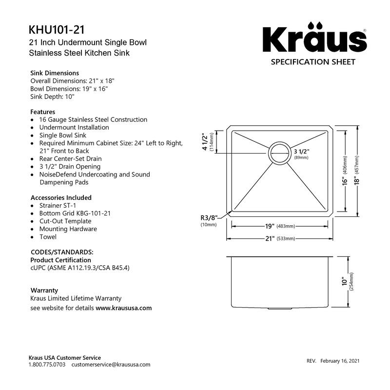 KRAUS Standart PRO Stainless Steel 21 inch Undermount Kitchen Sink
