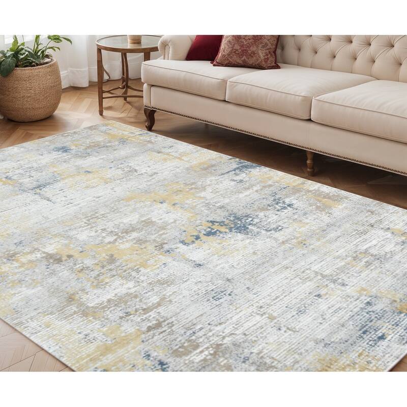 HomeRoots Abstract Contemporary Rectangle Area Rug - 90.00 in. x 63.00 in.  x 0.25 in.