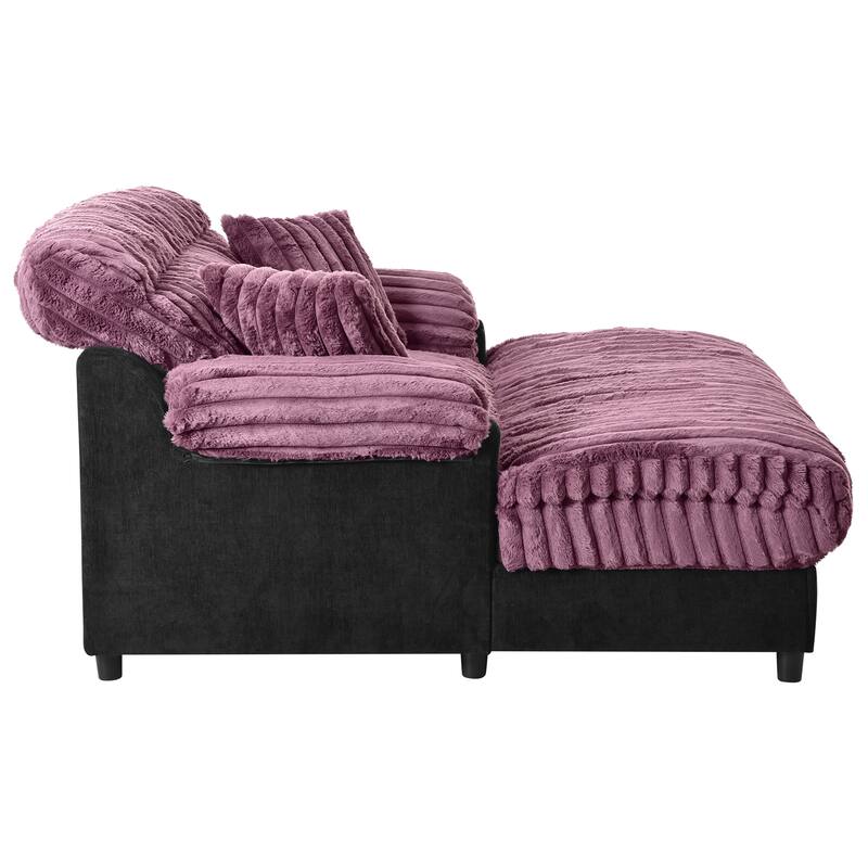 Modern Oversized Chaise Lounge Sofa for Living Room, 65.25" Cloud Sleeper Sofa Plush Faux Fur Sofa Couch with 2 Pillows