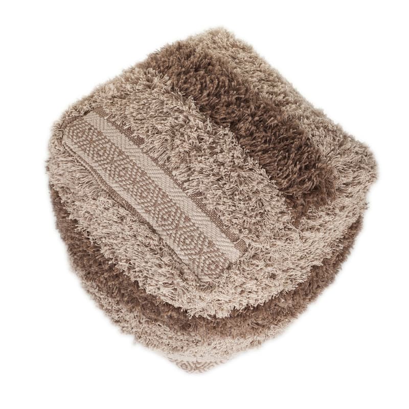 18 Inch Pouf Ottoman Beige Striped Cotton Blend Footrest or Seat Cube