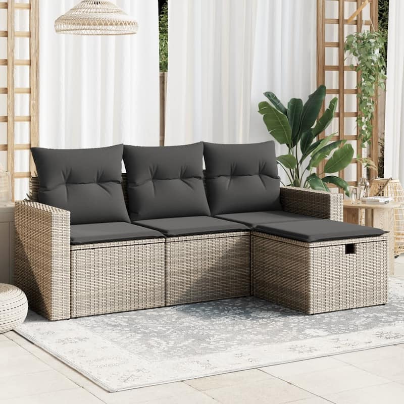 vidaXL Patio Sofa Set with Cushions Outdoor Furniture 4 Piece Poly Rattan - Grey Large