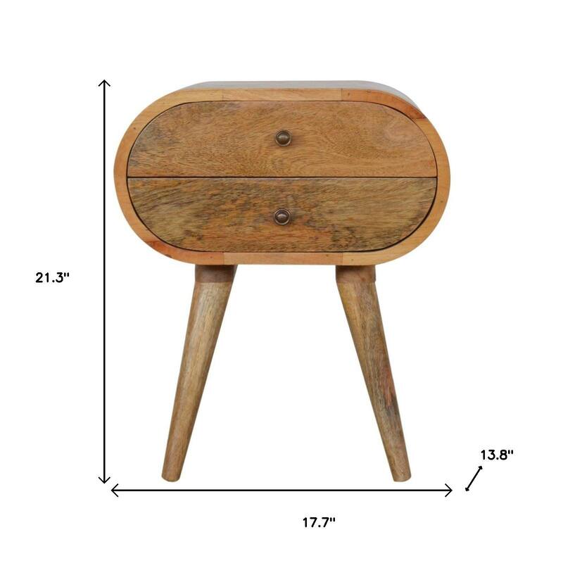 HomeRoots 21" Light Brown Solid Wood Oval Two Drawer Nightstand