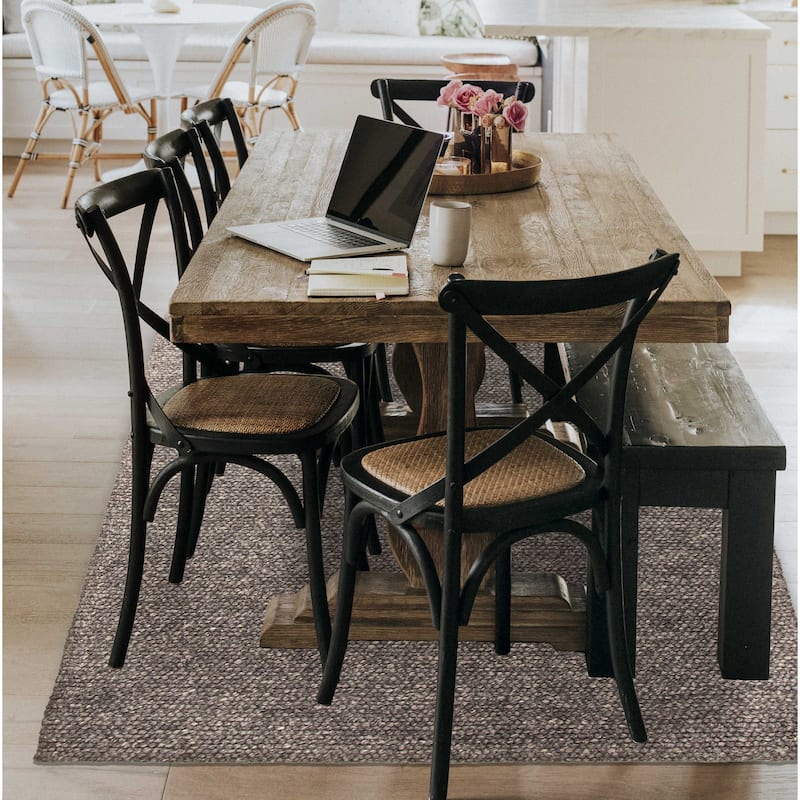 ECARPETGALLERY Braid weave Sienna Dark Grey Wool Rug - 5'3 x 7'8