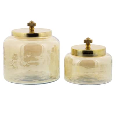 Glass Decorative Jars with Metal Lids - Set of 2 Gold - CosmoLiving by Cosmopolitan