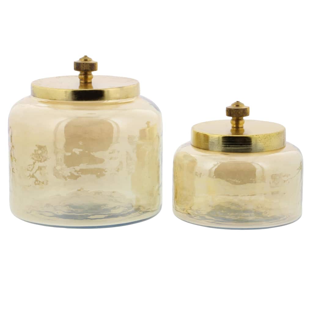 Glass Decorative Jars with Metal Lids - Set of 2 Gold - CosmoLiving by Cosmopolitan