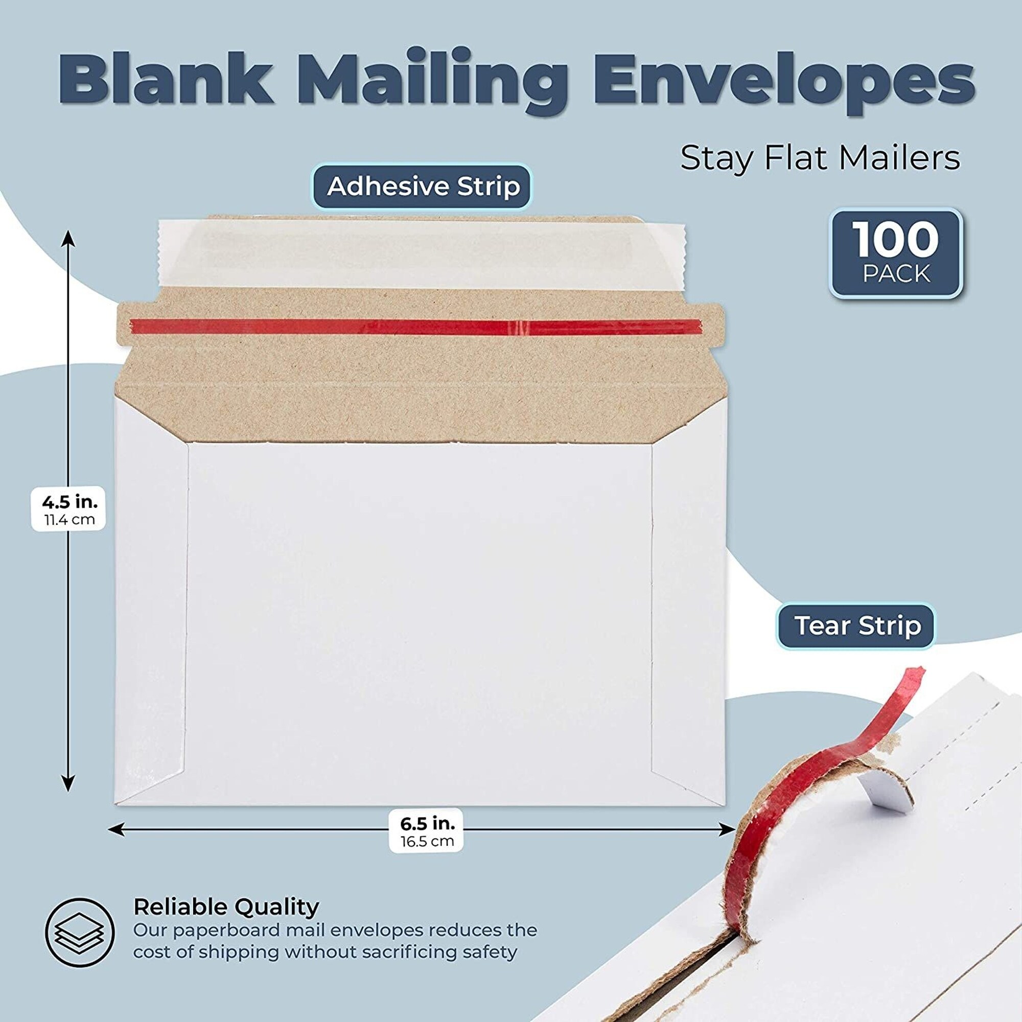 100 Pack 6.5x4.5 Inch Rigid Mailer Self Seal Photo Document Mailers Stay Flat White Cardboard Shipping Envelopes White Photography Mailers Cd Photos