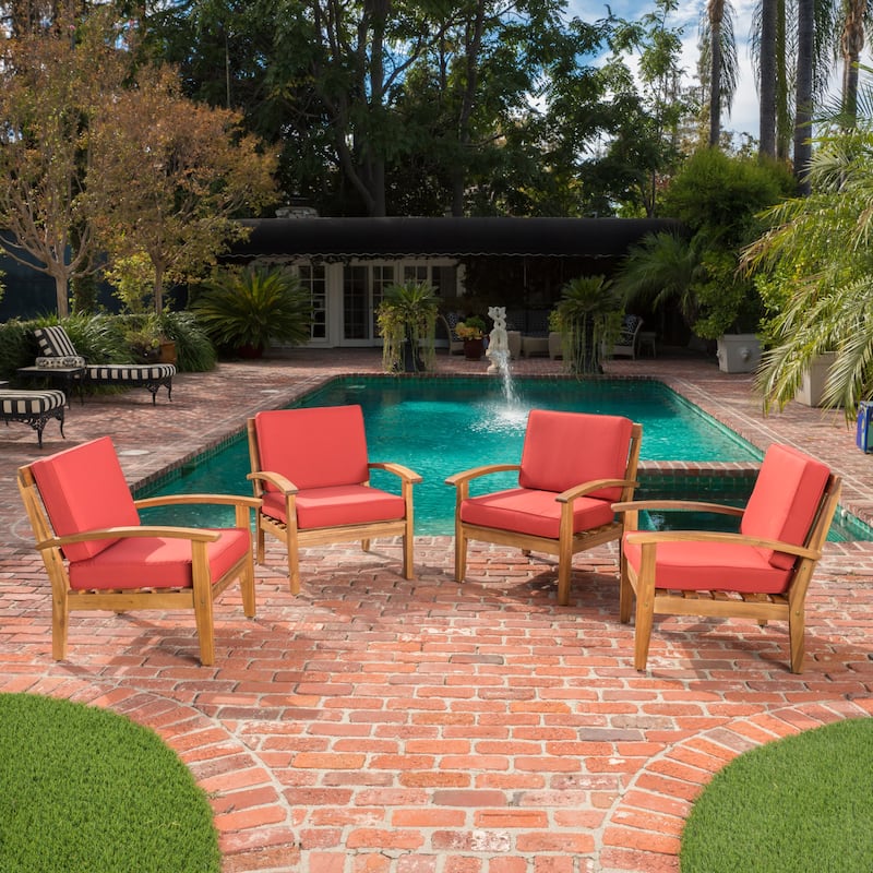 Peyton Outdoor Wooden Club Chair (Set of 4) by Christopher Knight Home - Red