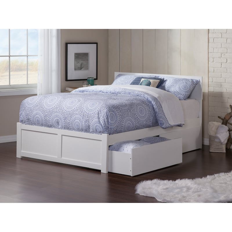 Orlando King Platform Bed with Footboard and 2 Drawers in White