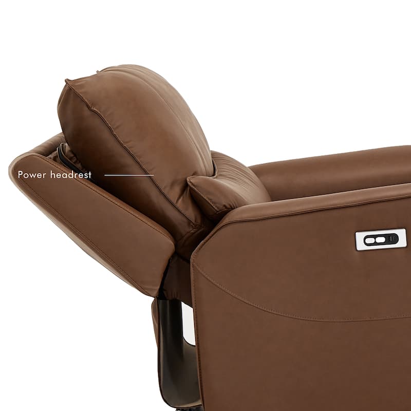 113" W Faux Leather Dual-Power Oversized Width Seat Sofa with Ajustable Headrest, USB & USB-C Charging