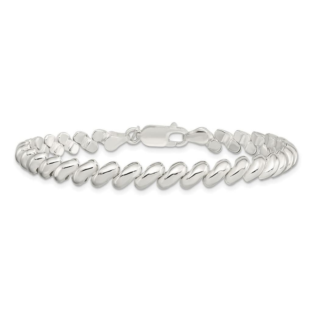 Curata 925 Sterling Silver Polished Lobster Claw San Marco Bracelet 7.5 Inch