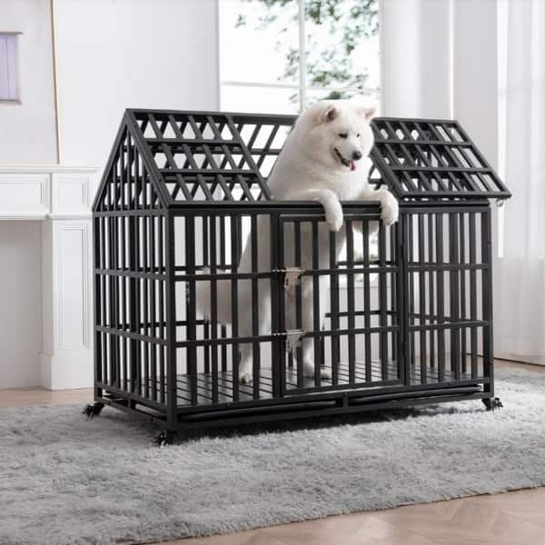 PawHut Heavy Duty Dog Kennel Steel Dog Crate with Wheels 45
