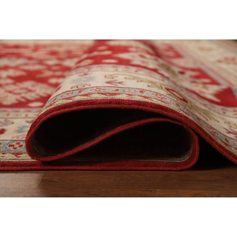 Hand Knotted Oriental 100% Wool Carpet Traditional Geometric Red Kazak Area Rug - 9' 3'' X 8' 5''