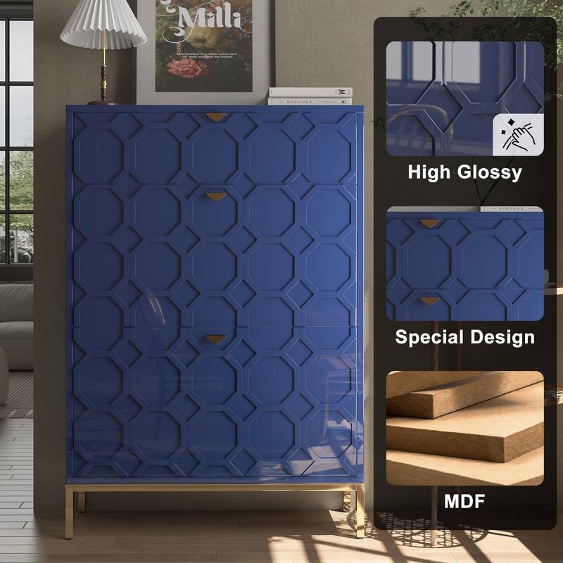 Clihome Shoe Organizer 24 Pairs Wood Shoe Storage Cabinet with Drawers